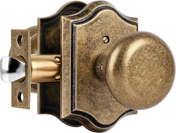 Antique Brass Door Knobs Interior with Lock, Vintage Privacy Antique Door Knobs Round Door Handles Bathroom, Zinc