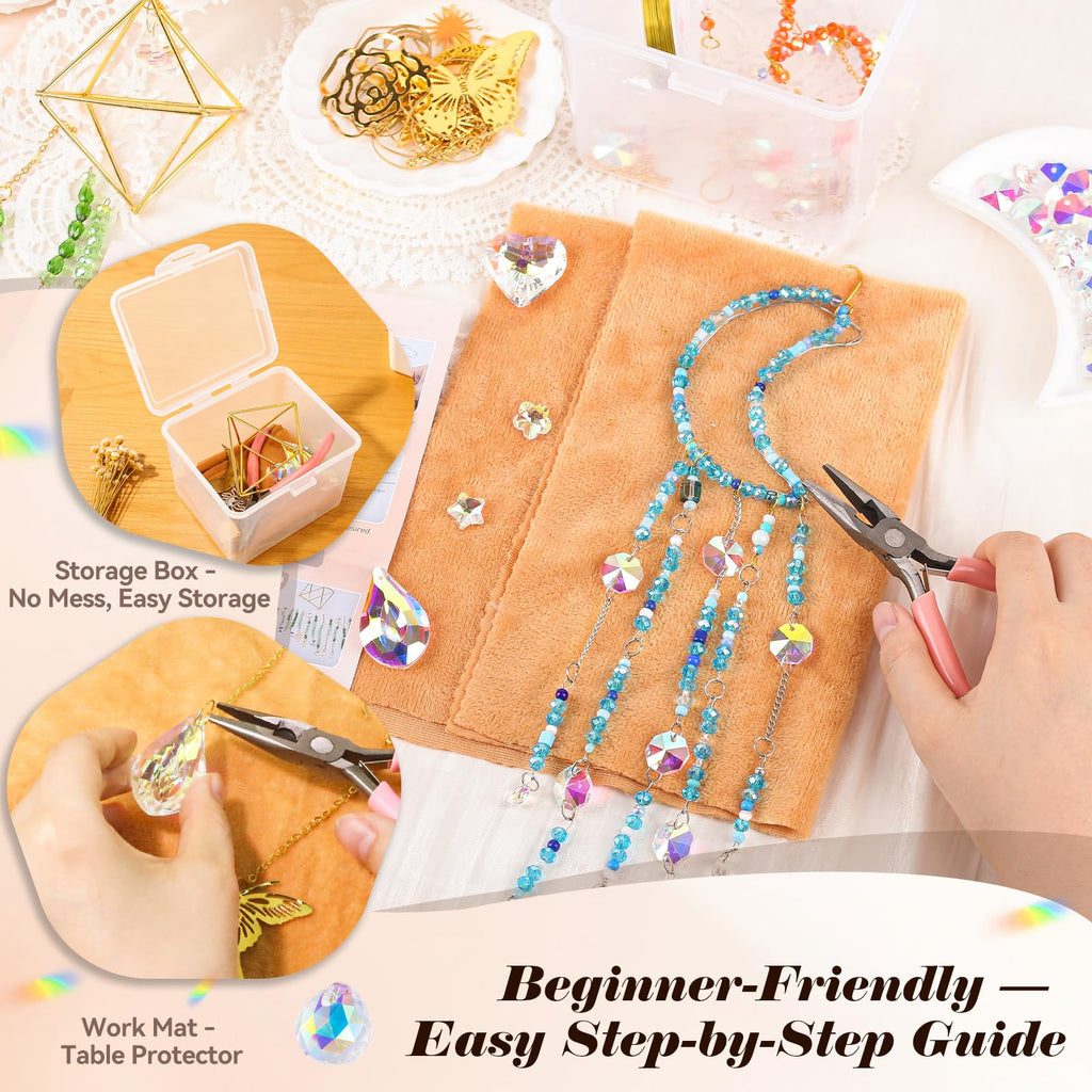 DIY Suncatcher Kit for Adults - 3D Spiral Suncatcher with Colorful AB Beads & Pendants, for Window Hanging