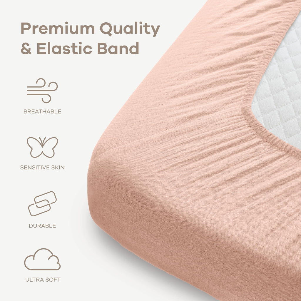 100% Muslin Cotton Fitted Crib Sheet - Soft, Standard & Breathable Crib Sheets for Toddler Mattress - Snug Fit