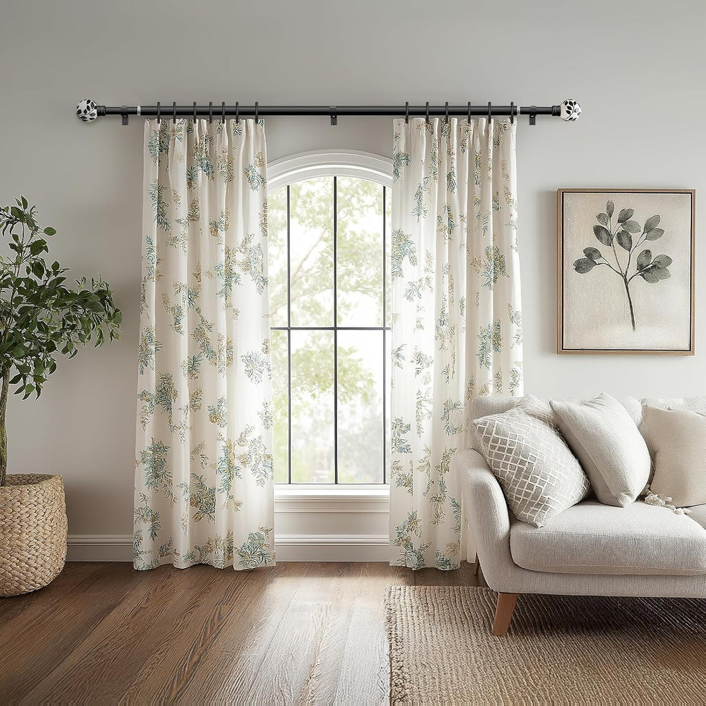 Ceramic Black Curtain Rods for Windows 16 to 144 Inches Adjustable Length Extendable Heavy Duty 1" Diameter iron