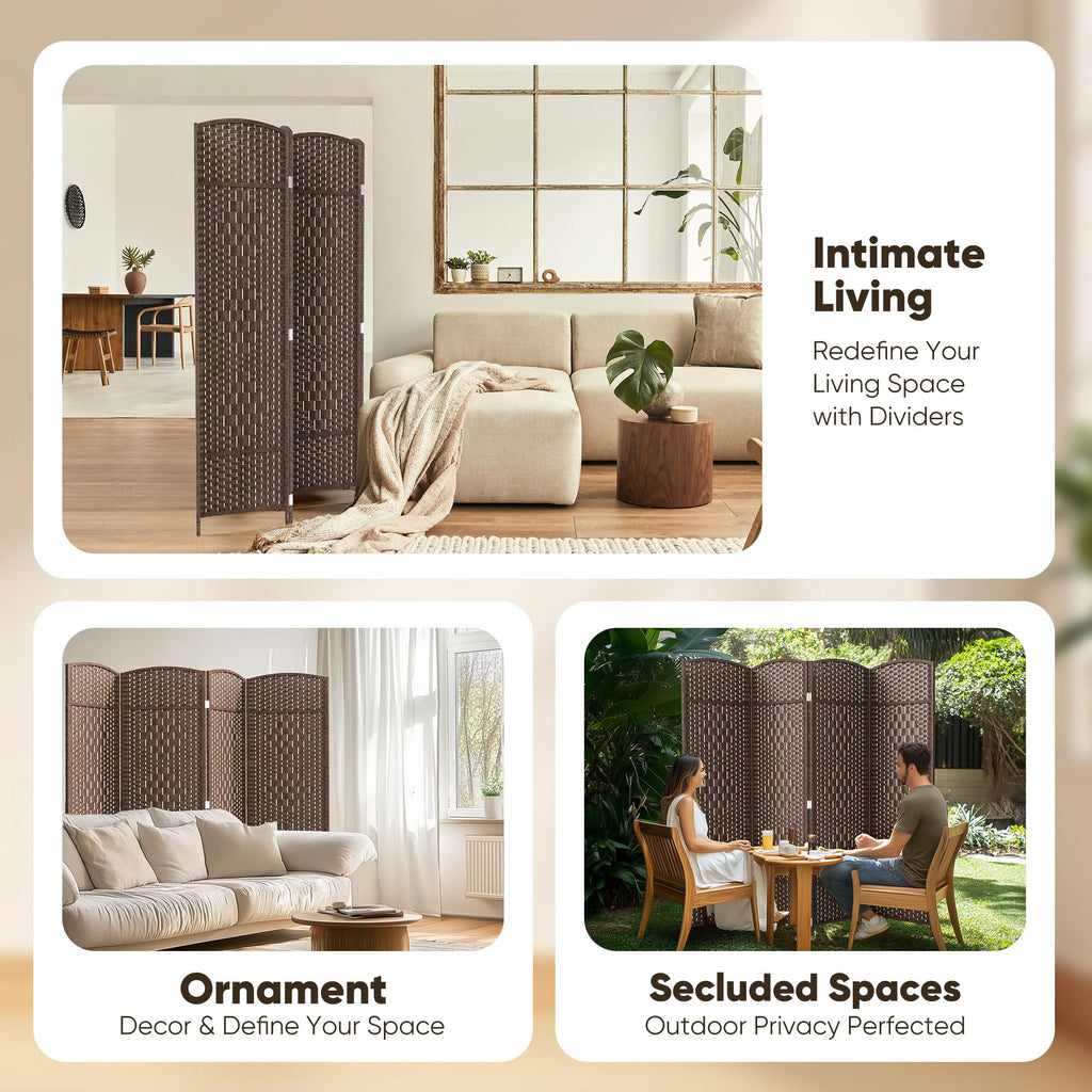 Rattan Room Divider, 4-Panel Folding Privacy Screen 6ft. Extra Wide