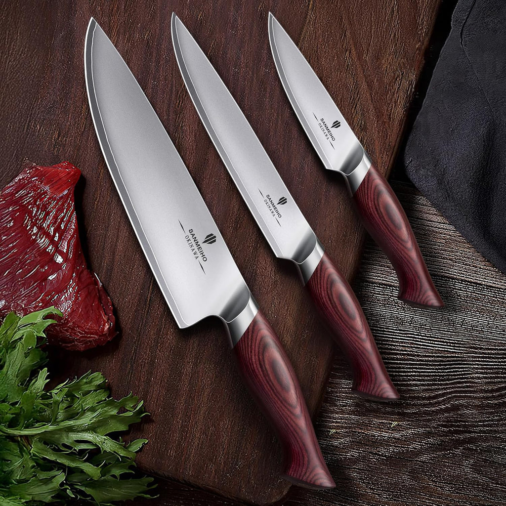 Japanese Knife Set 3 PCs, High Carbon 10Cr15Mov Stainless Steel | Ultra-Sharp Professional Kitchen Chef Knives Set