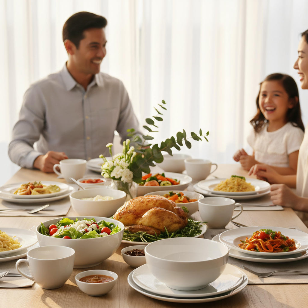 Dinnerware Set for 4, White Porcelain Plates and Bowls, Chip Resistant Dishwasher Safe for Family Dining