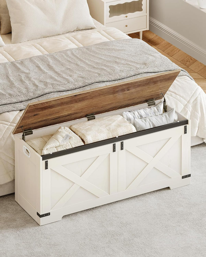 47" Farmhouse Storage Chest and Bench | 59 Gal | 330lb Seat | FSC Wood | Soft-Close Hinges | Storage | Easy Assembly