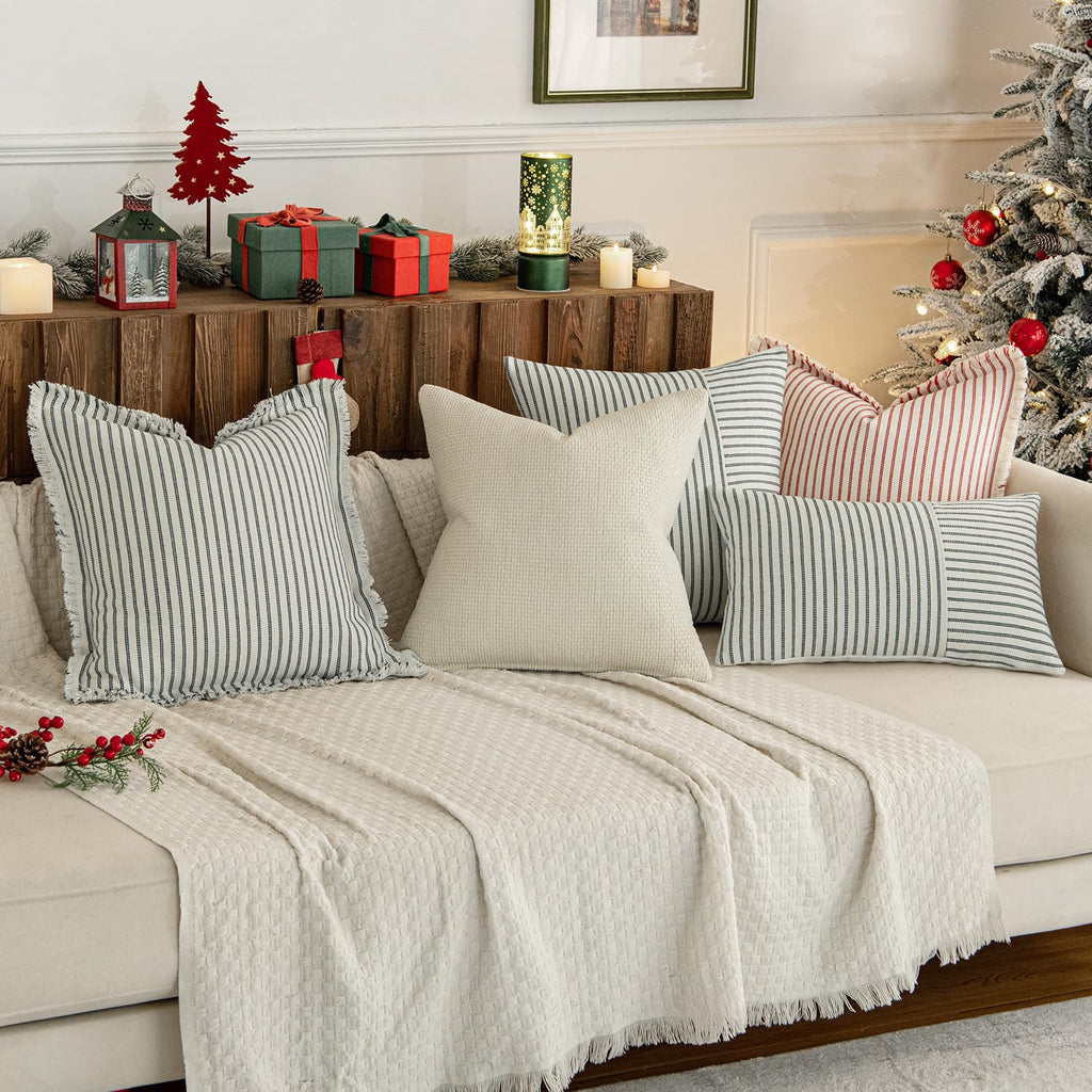 Christmas Red Striped Decorative Throw Pillow Covers, 20x20
