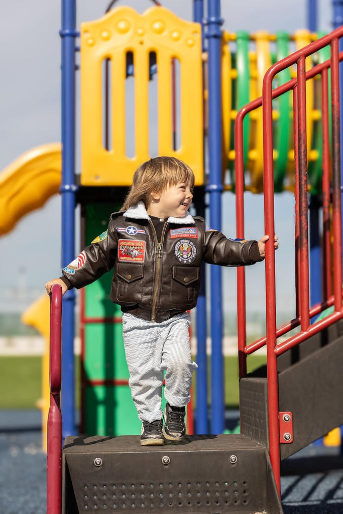 Children's Medium-Weight A-2 Bomber Jacket in Brown With Nine Patches