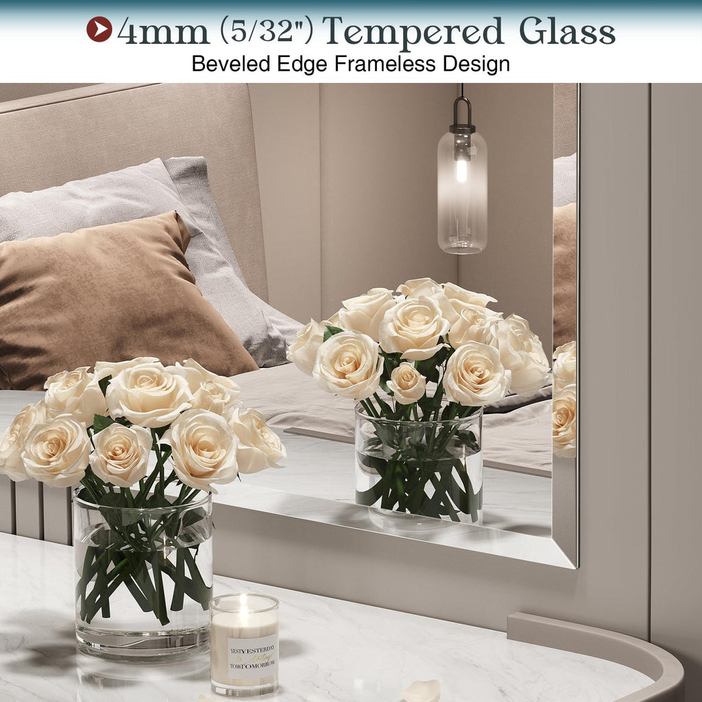 Frameless Bathroom Mirror 30"x48", Beveled Bathroom Mirror