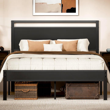 Queen Bed Frame with Modern Wood Headboard & Footboard, Upgraded Heavy Duty Metal Sturdy Bed Frame Queen, Stable