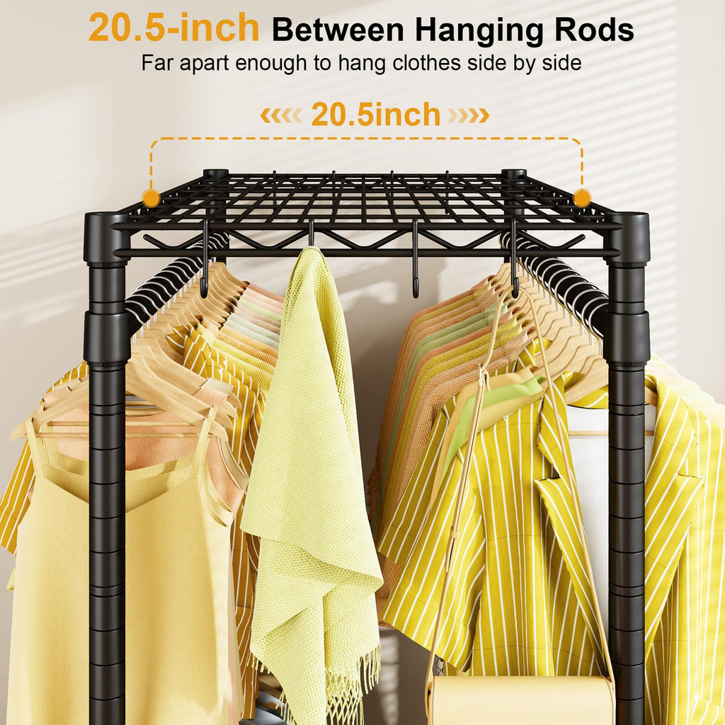 P4 Rolling Clothes Rack, Clothing Racks for Hanging Clothes, Black