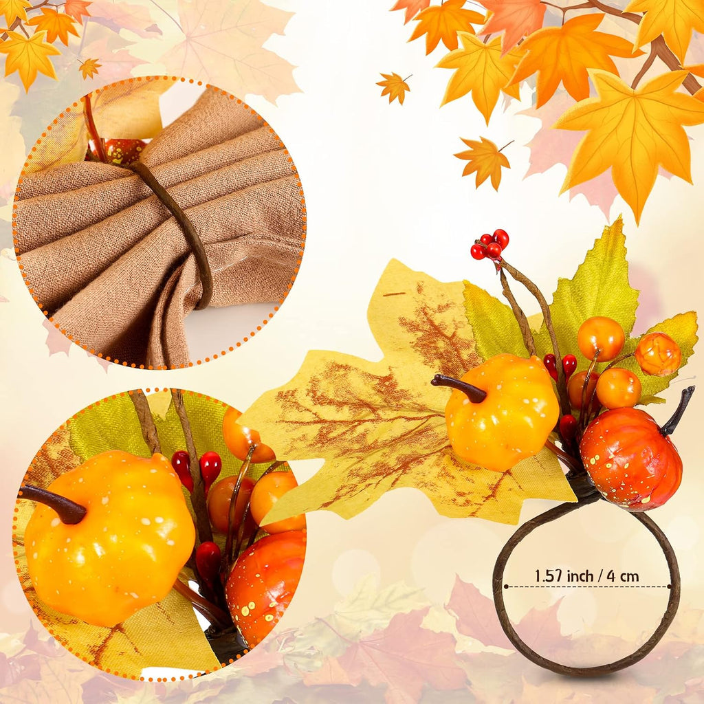 Napkin Rings Maple Leaf Berry Pumpkin Holders,Classic Style - Set of 8