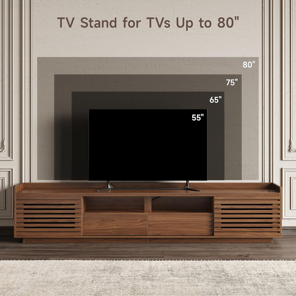 78.7" TV Stand for TVs Up to 85", Mid-Century Modern Entertainment Center with Sliding Doors and Adjustable Shelves