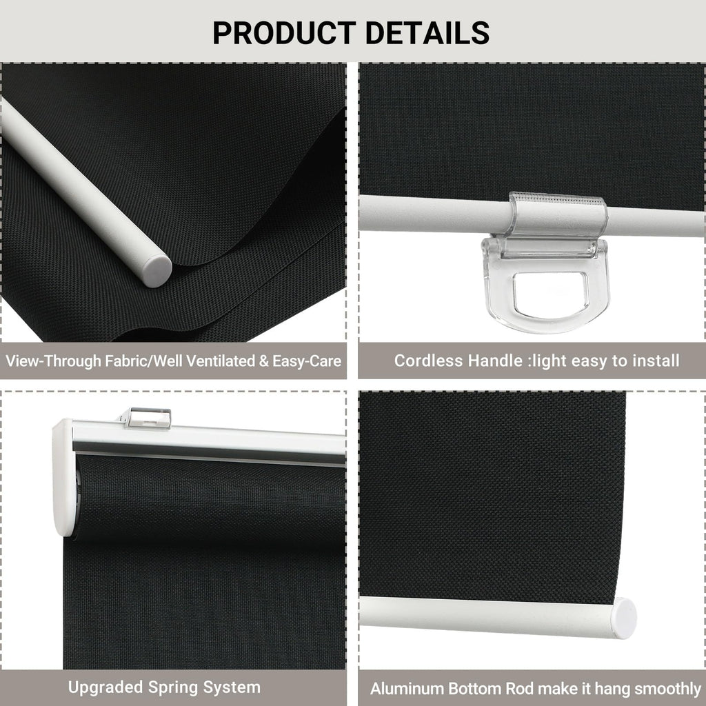 Light Filtering Solar Shades for Indoor Windows, Black