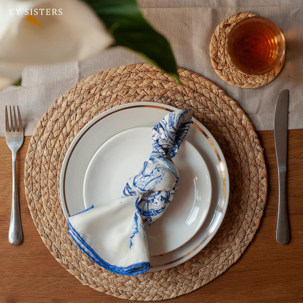 Woven Placemats Round Placemats, 13.5 Inch Wicker Placemat Circle Rattan Placemats Farmhouse Boho Braided - Set of 6