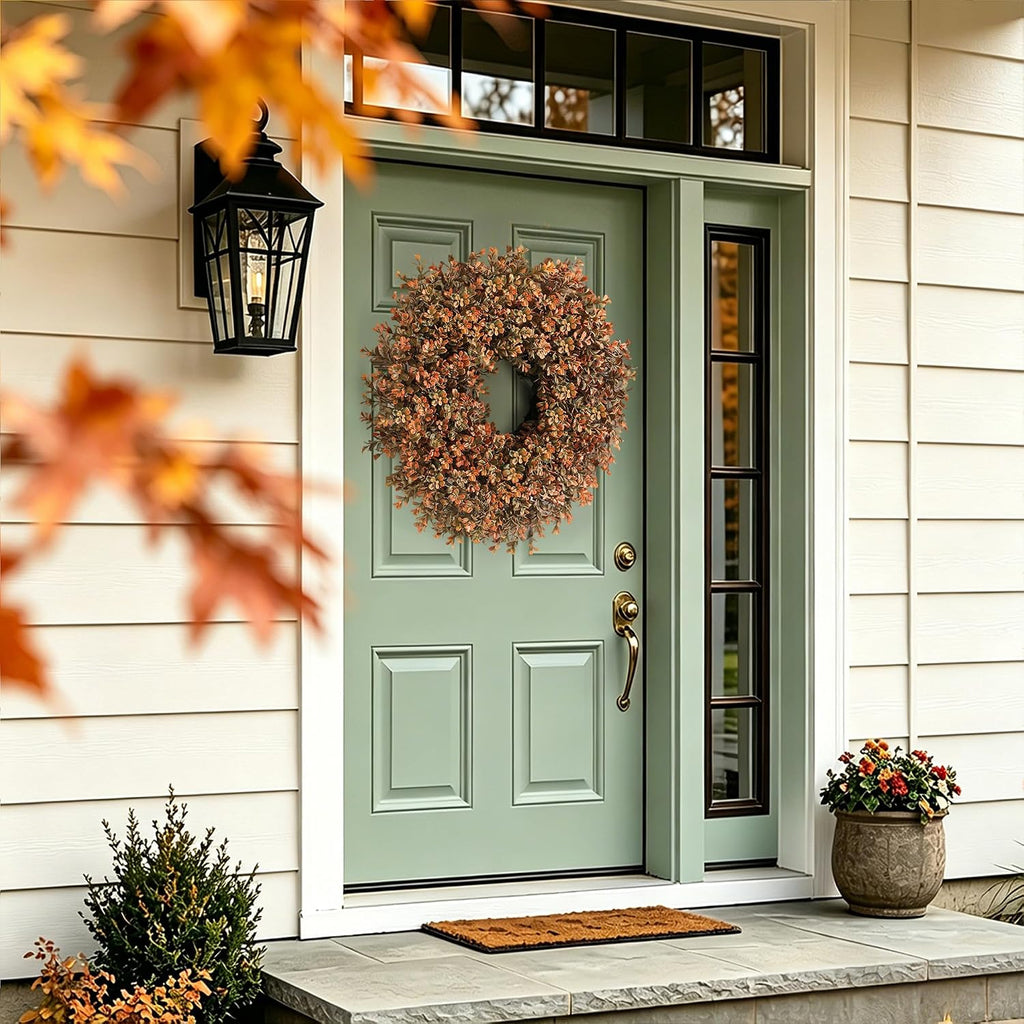 26'' Fall Wreath for Front Door, Artificial Autumn Boxwood Wreath Outdoor