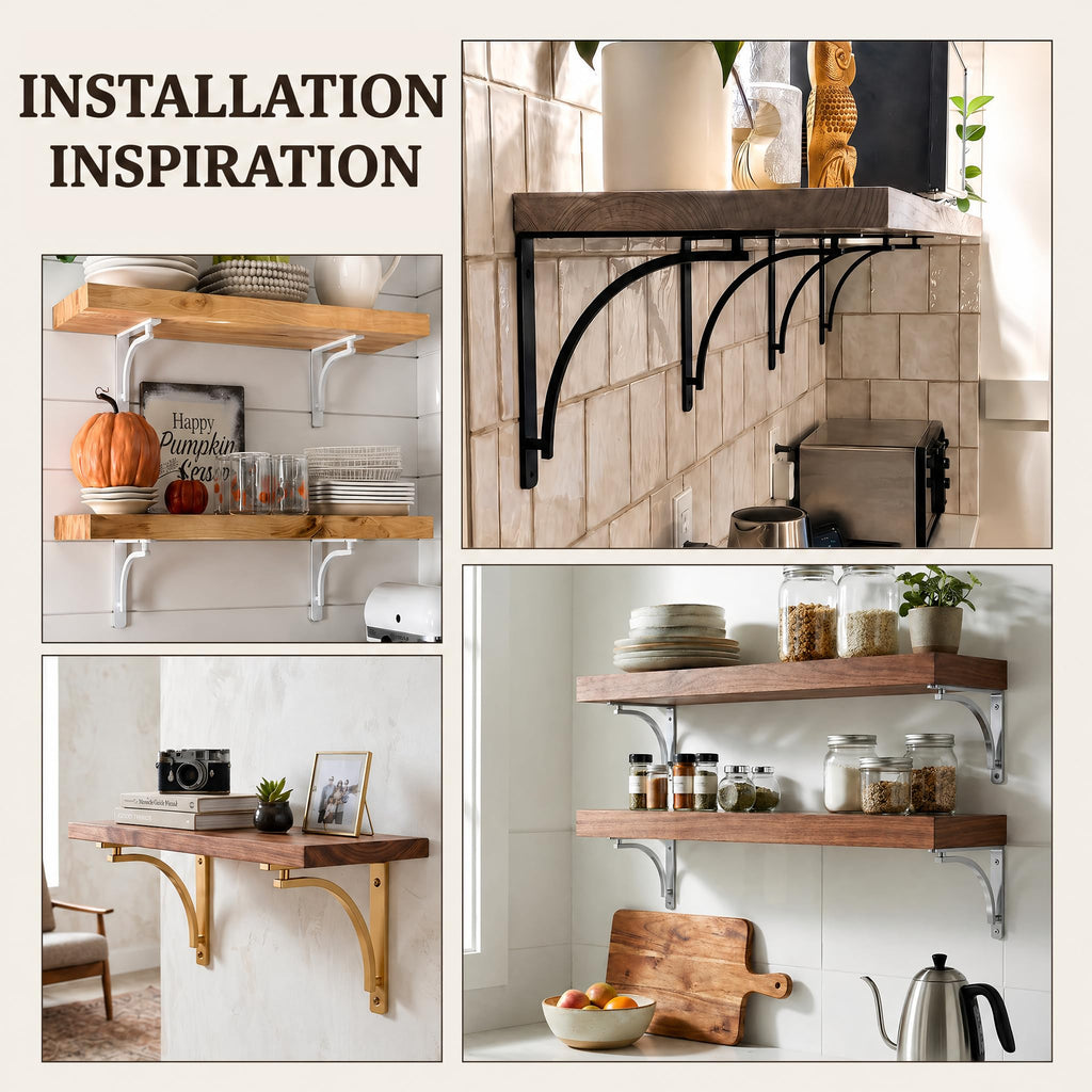 Classic Brass Powder Coated Heavy Duty Shelf Brackets 12 inch by - Gold L Bracket, Wall Mounted Support, Shelving