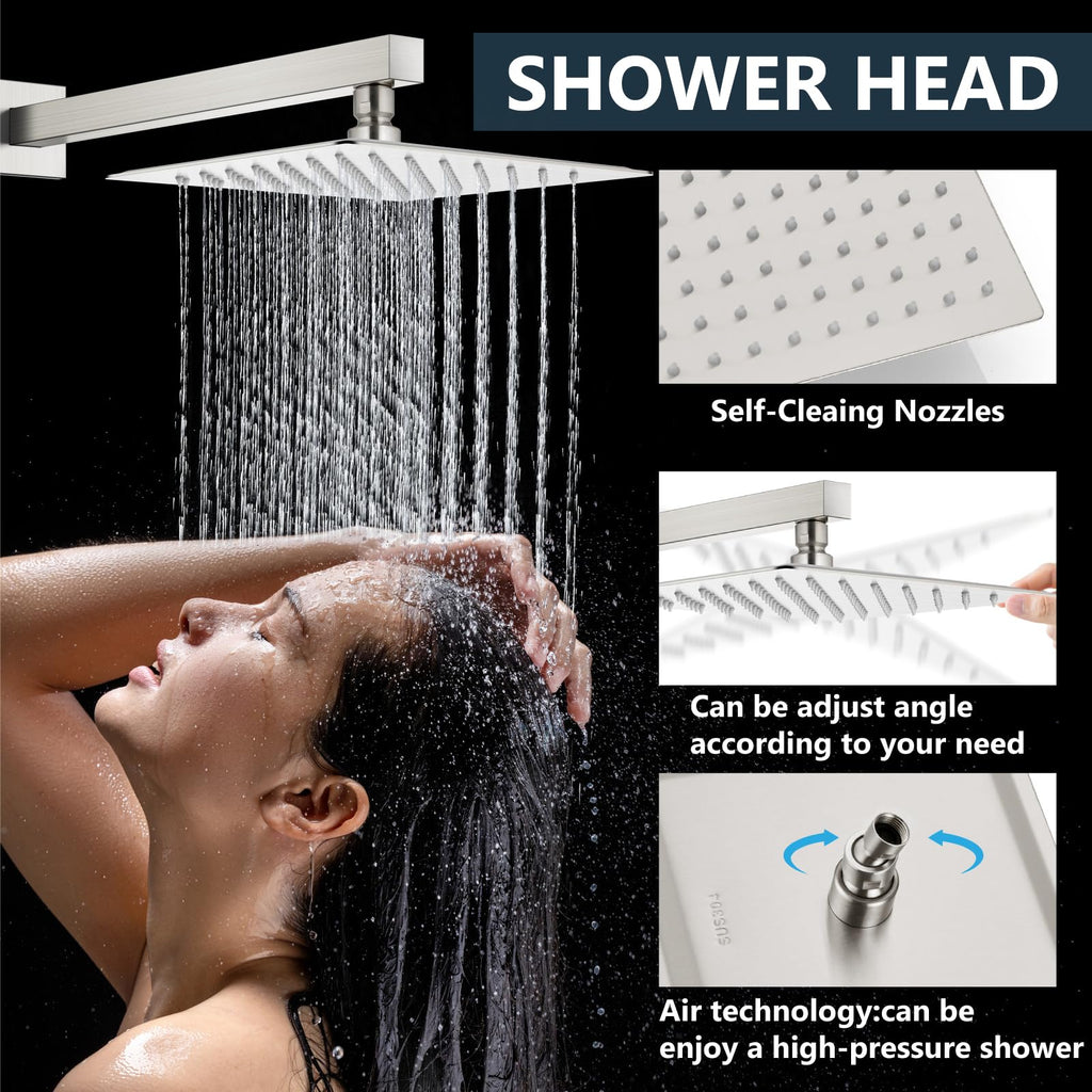 Shower Faucet Set with Handheld Brushed Nickel 8 Inch Head