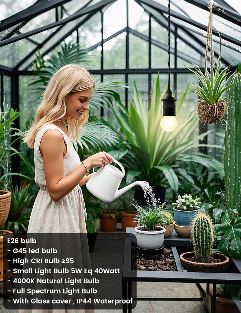 Full Spectrum Light Bulb, Grow Light Bulbs G45 Small Lightbulbs E26 LED 5W Eq 40W Globe 360-Degree PPFD Sunlight