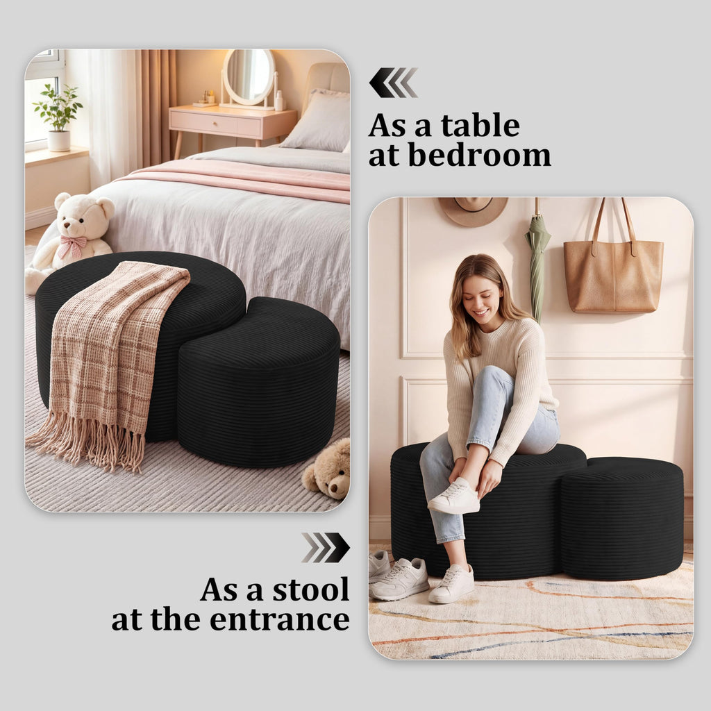 Boneless Ottoman Nesting Coffee Table Set of 2, Corduroy Soft Foot Rest Movable Large Pouf Footstool Sofa Couch