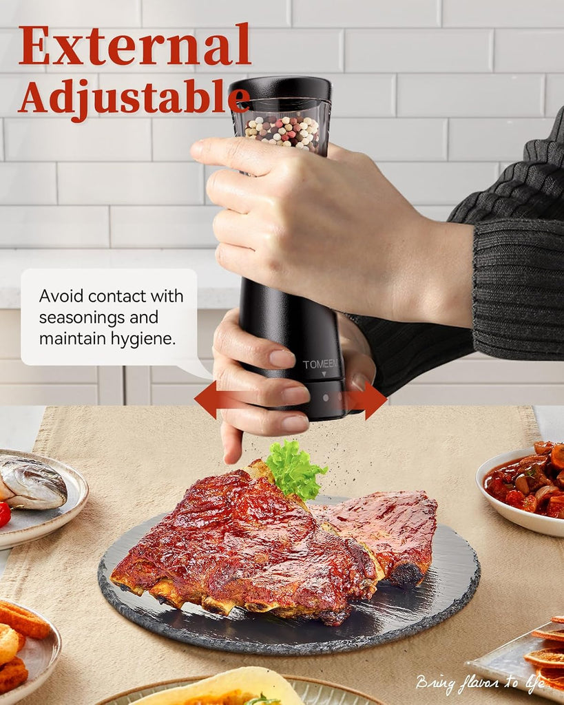 Electric Salt and Pepper Grinder Set with Storage Base, Stainless Steel Rechargeable Salt and Pepper Grinder Set - Set of 2