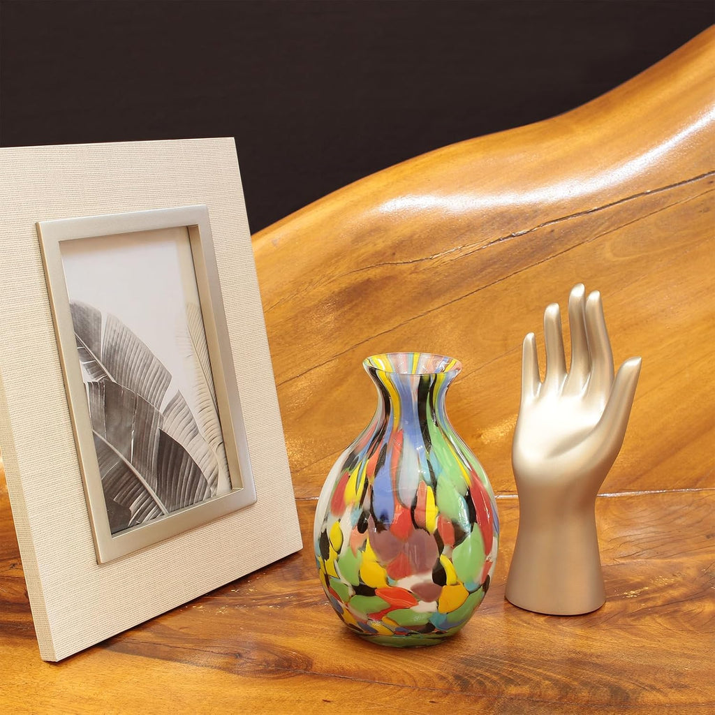 Murano Style Art Glass Vase Hand Blown Colorful Confetti Effect Home Decor