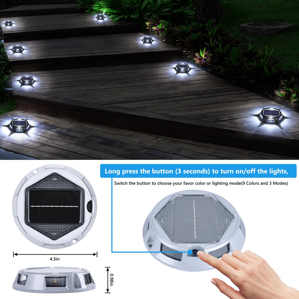 Solar Deck Light Outdoor, 12 Pack 9 Colors in 1 Solar Driveway Dock Lights, IP67 Waterproof Solar Powered Outdoor