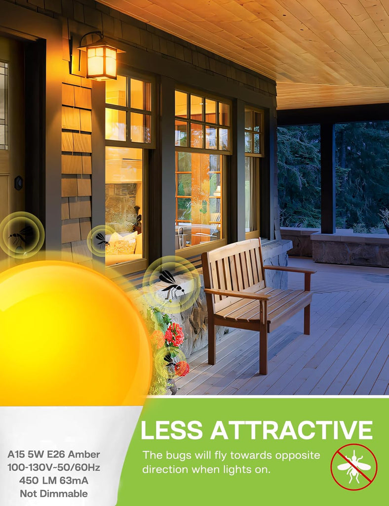LED Amber Sleep Light Bulbs, A15 40W Equivalent Soft Warm Blue Light Block