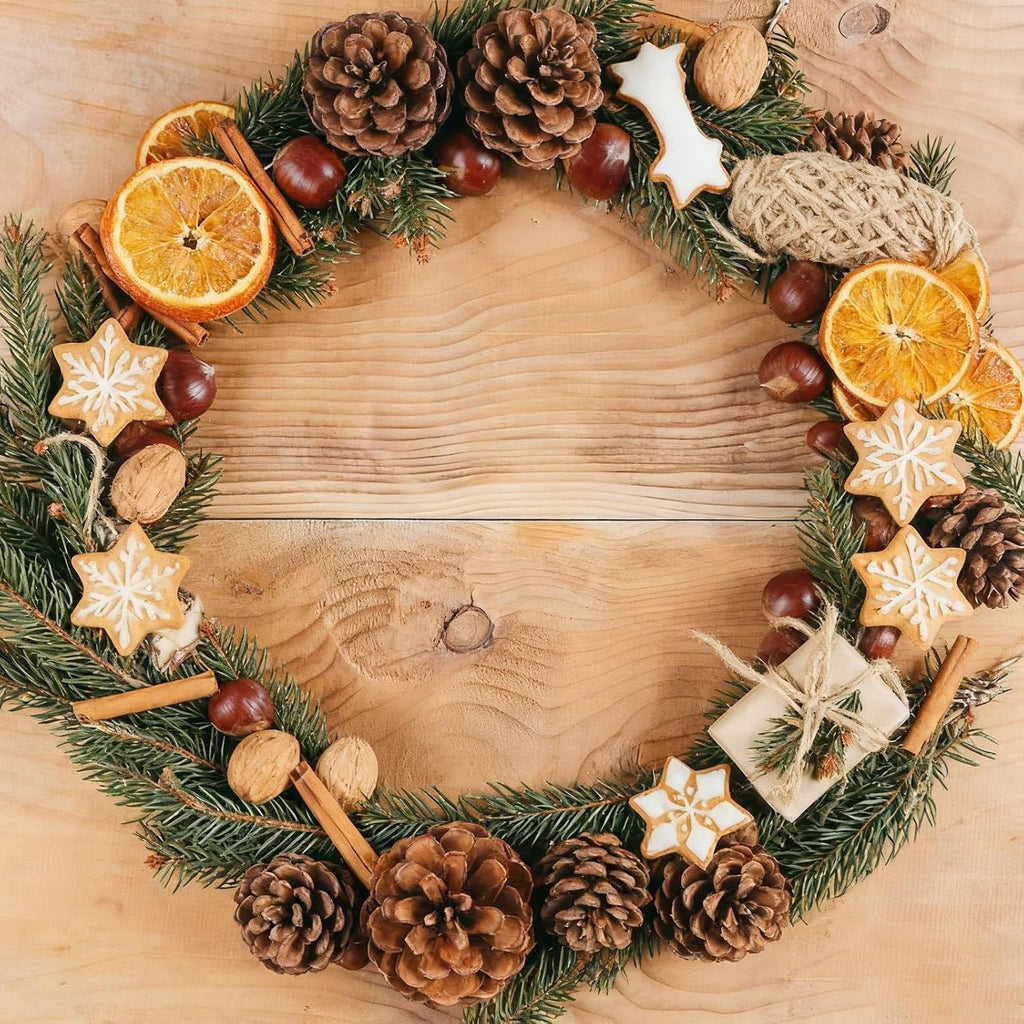 Christmas Ornaments Set, Jute Tied Dried Orange Cinnamon Pinecone - Set of 31