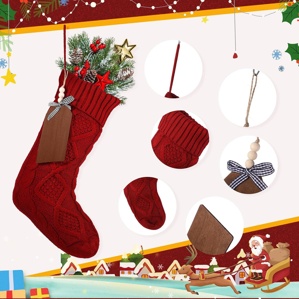 Set Large Christmas Stockings Name Tag, Red - Set of 8