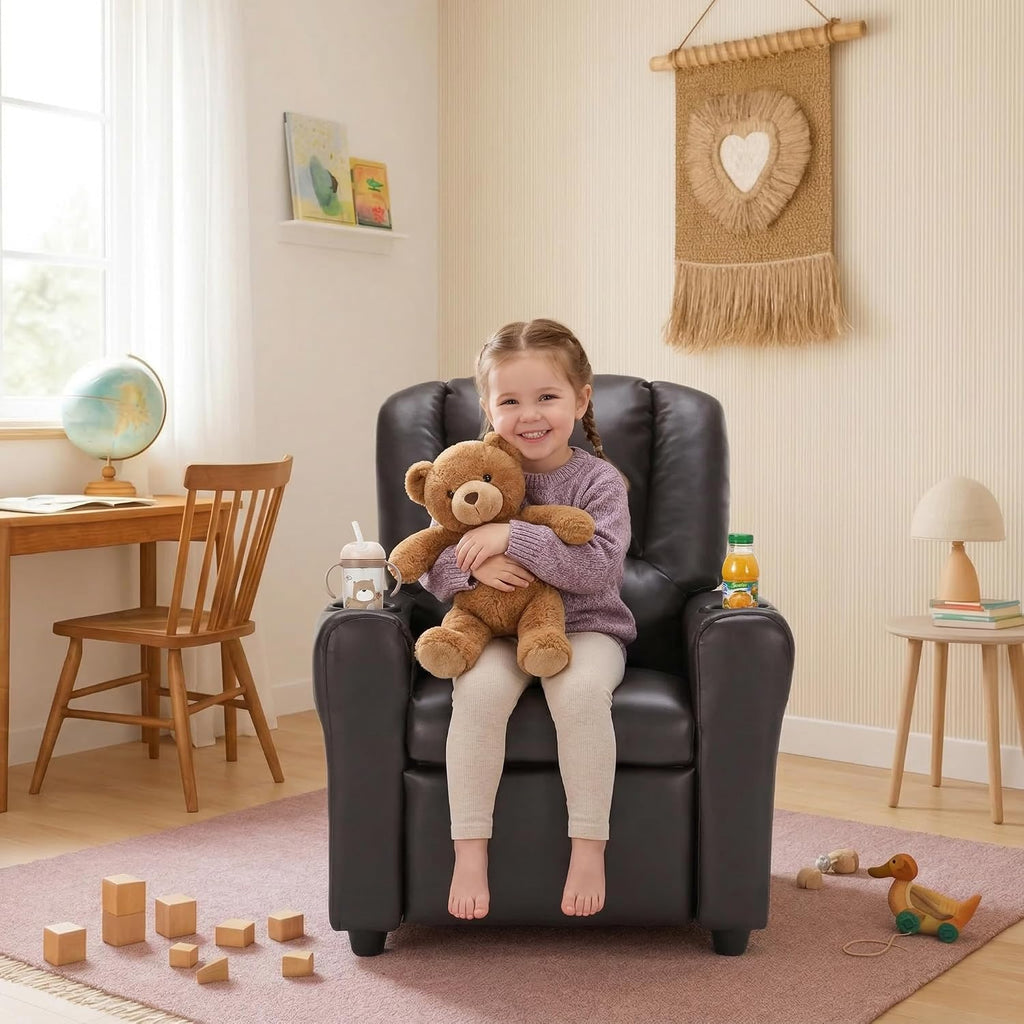 Kids Recliner Chair PU Leather Reclining Toddler Push Back Sofa Ages 1-6