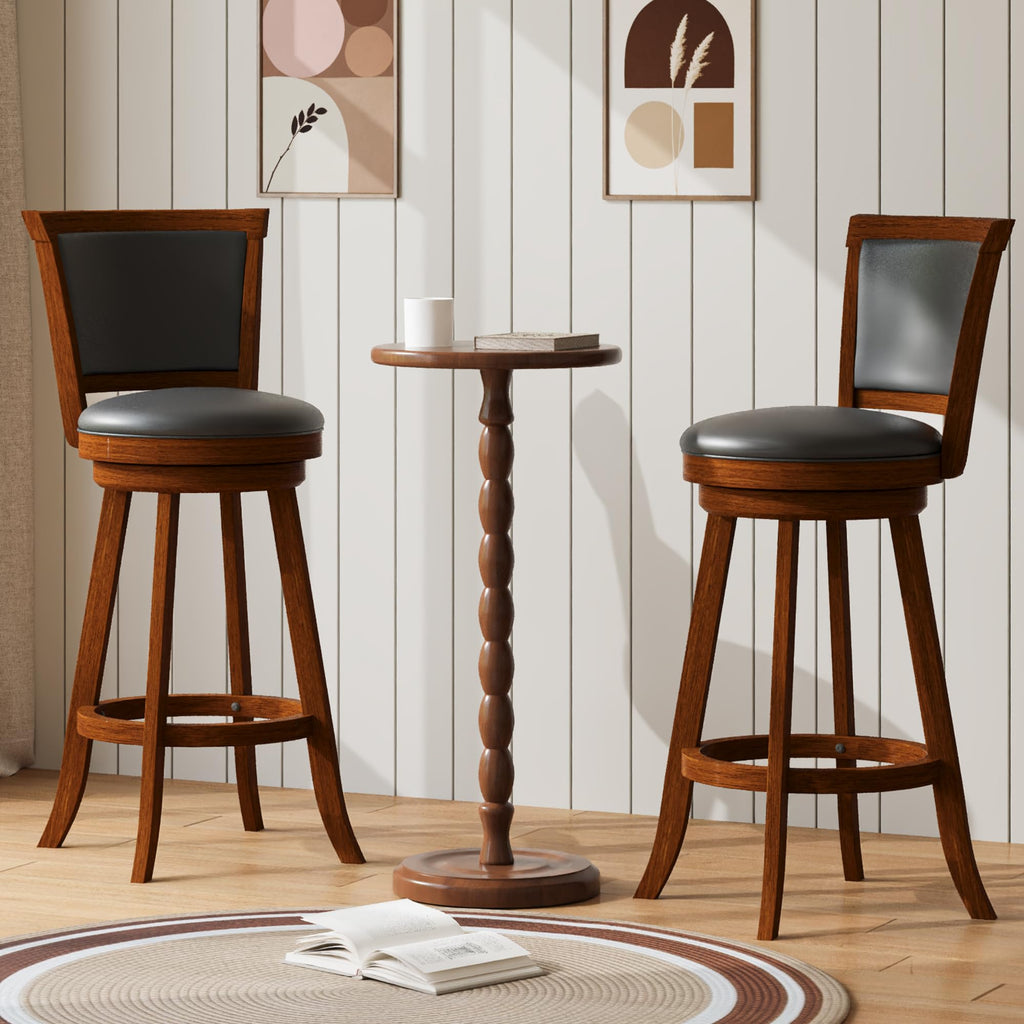 Swivel Bar Stools Set of 2, 29" Bar Height Barstools, Retro Brown