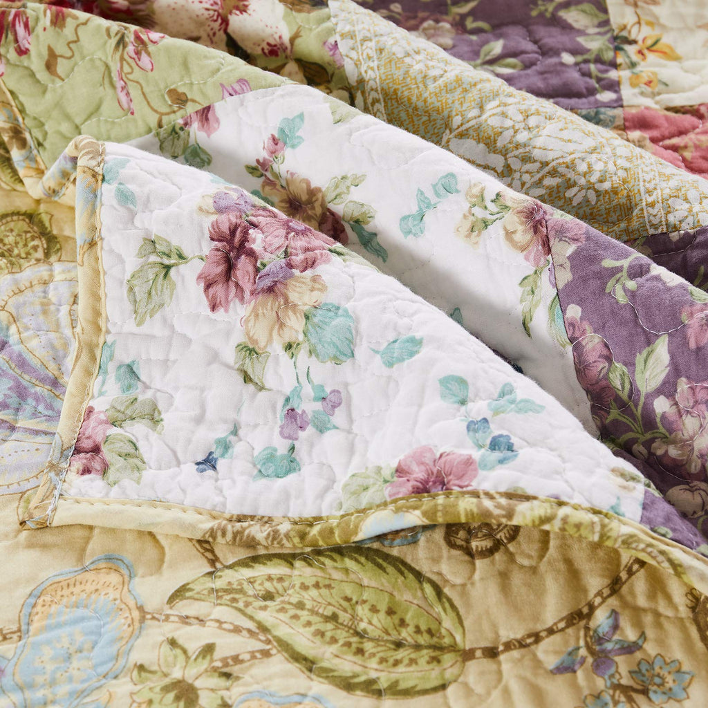 Home Blooming Prairie 100% Cotton Authentic Patchwork Reversible Quilt Set, 3-Piece
