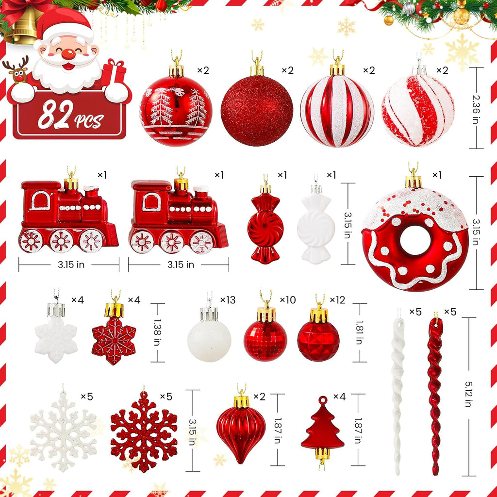 Christmas Balls Ornaments Set, Shatterproof Plastic Decor - Set of 82
