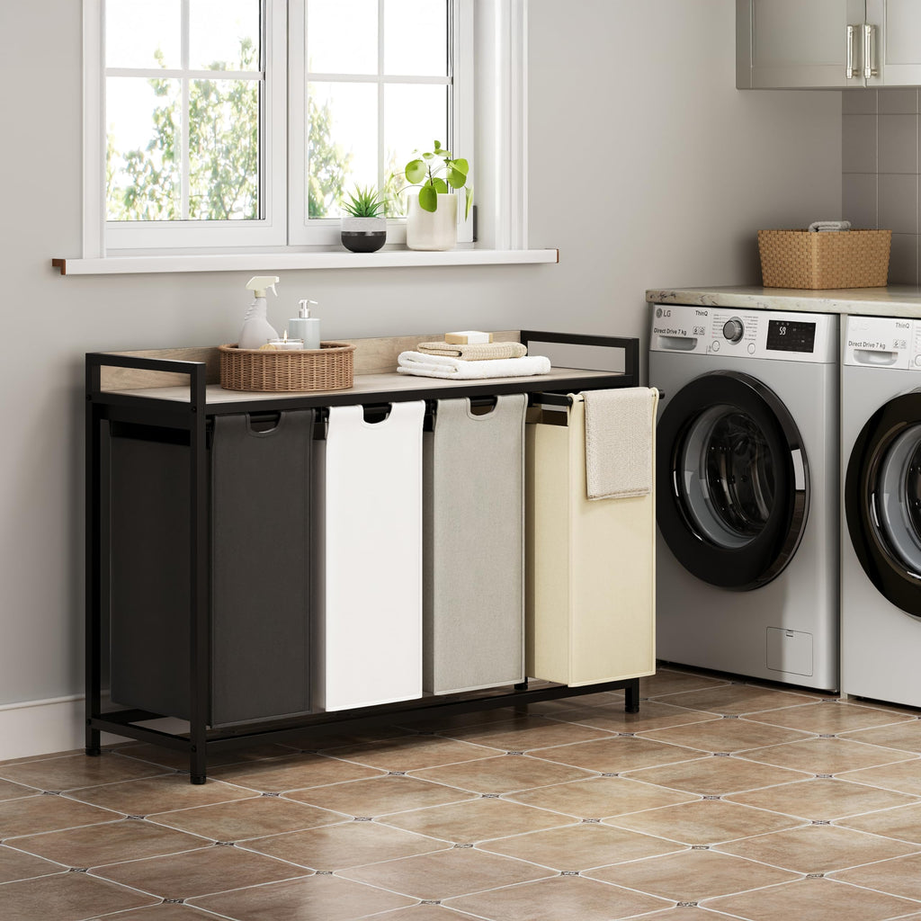 Laundry Hampers with Shelf, Laundry Basket 4 Section, 4 x 15.87 Gal