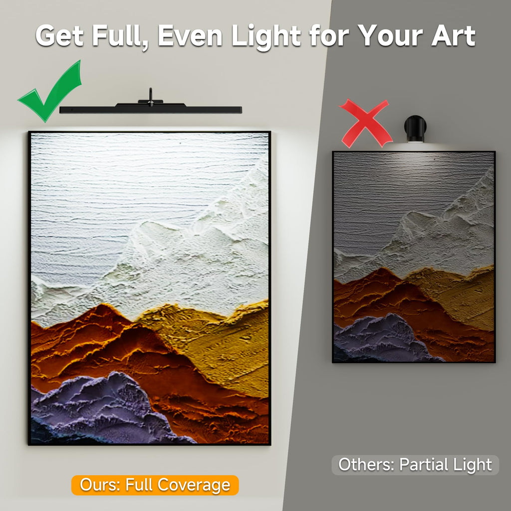 Gallery Picture Light Black,6000mAh Wireless Artwork Lighting,Rechargeable Battery Powered Remote Dimmable LED
