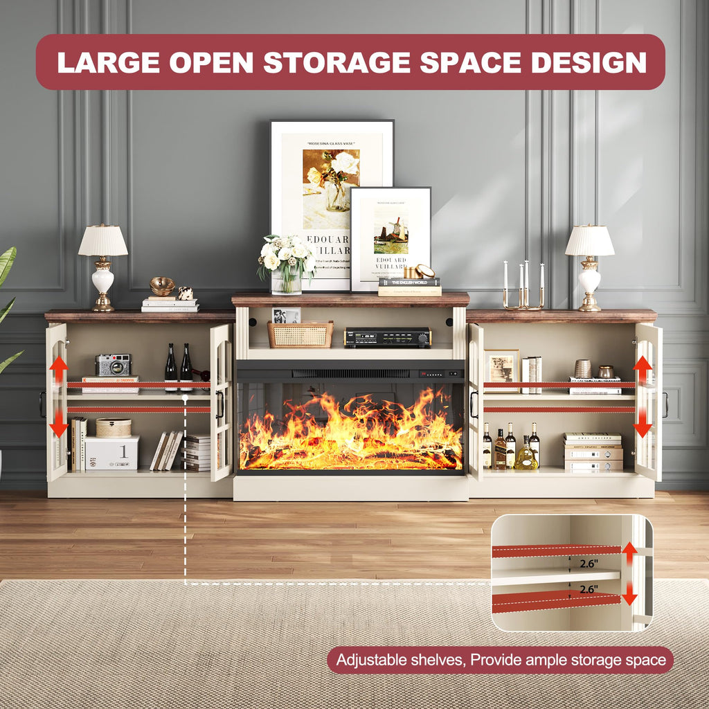 97'' Fireplace TV Stand with 3-Sided Electric Fireplace up to 100" TV, LED Entertainment Center Media Console with