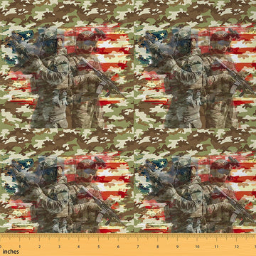 Camouflage Upholstery Fabric By The Yard, Camo Soldier Pattern American Flag Decorative Fabric for Upholstery and