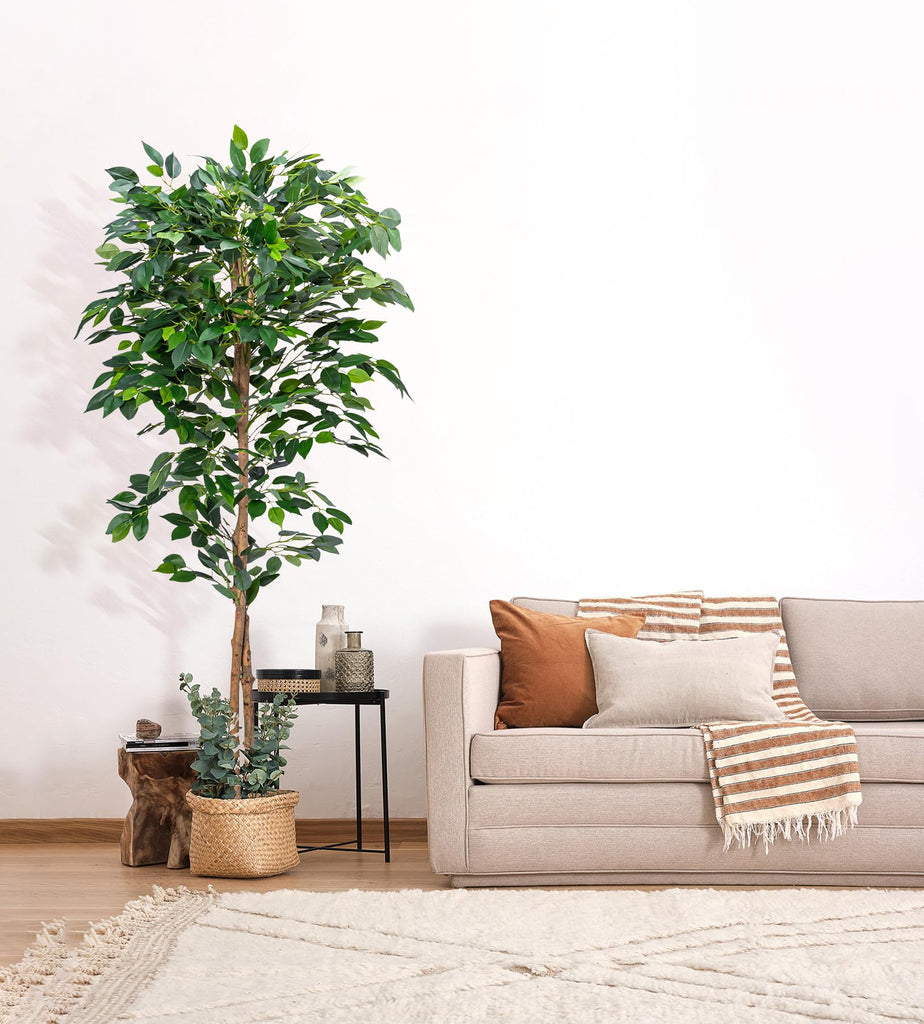 2Packs 5FT Artificial Ficus Trees with Realistic Leaves and Natural Trunk, Faux Ficus Tree with Sturdy Plastic
