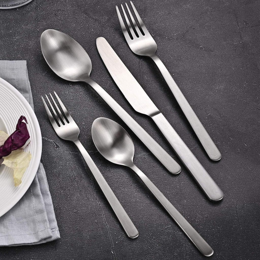 Matte Silver 20-Piece Forged Flatware Set for 4, 18/10 Stainless Steel