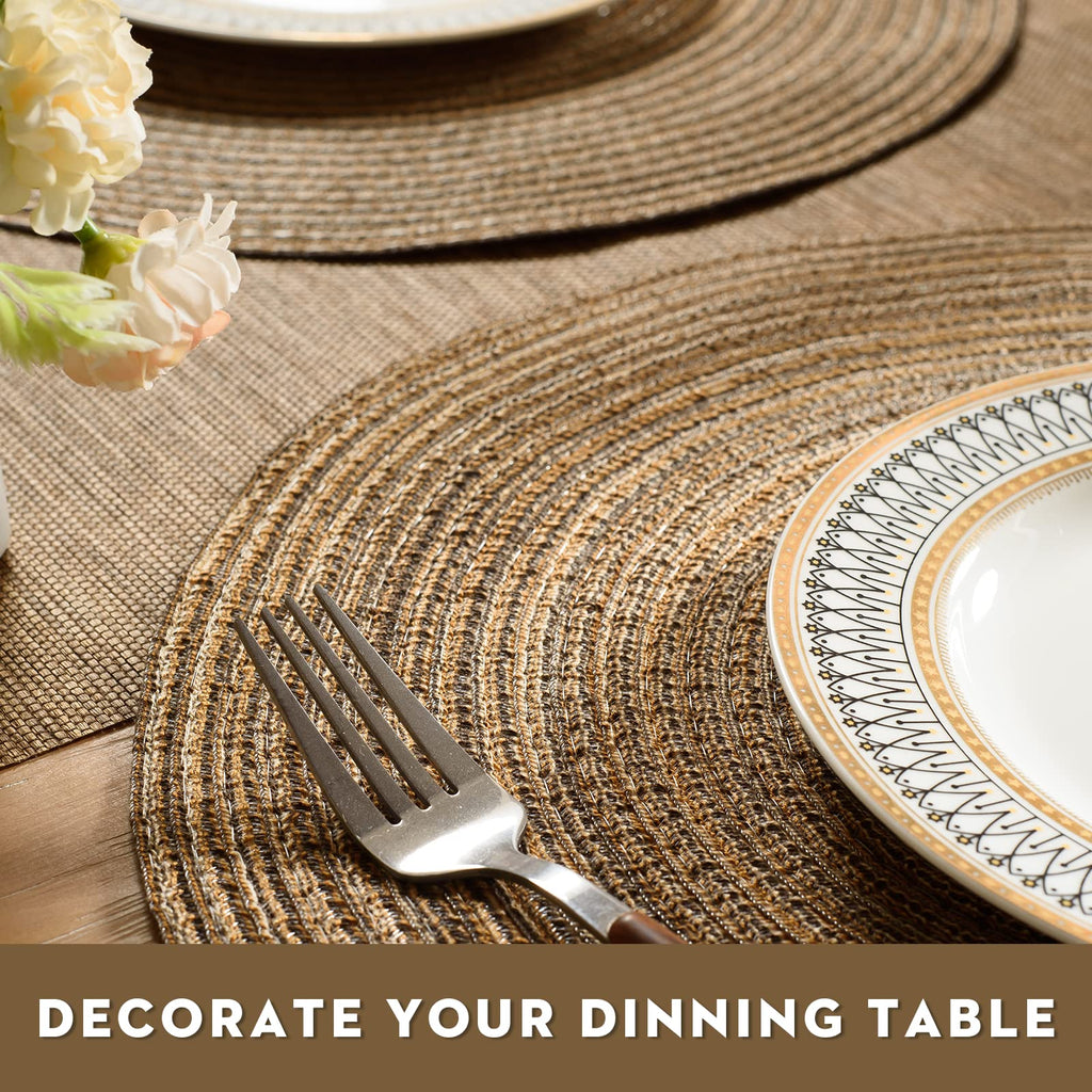 Round Braided Placemats Set of 4 Place mats for Dining Tables Woven Heat Resistant Table Mats 15 inch for Fall(E