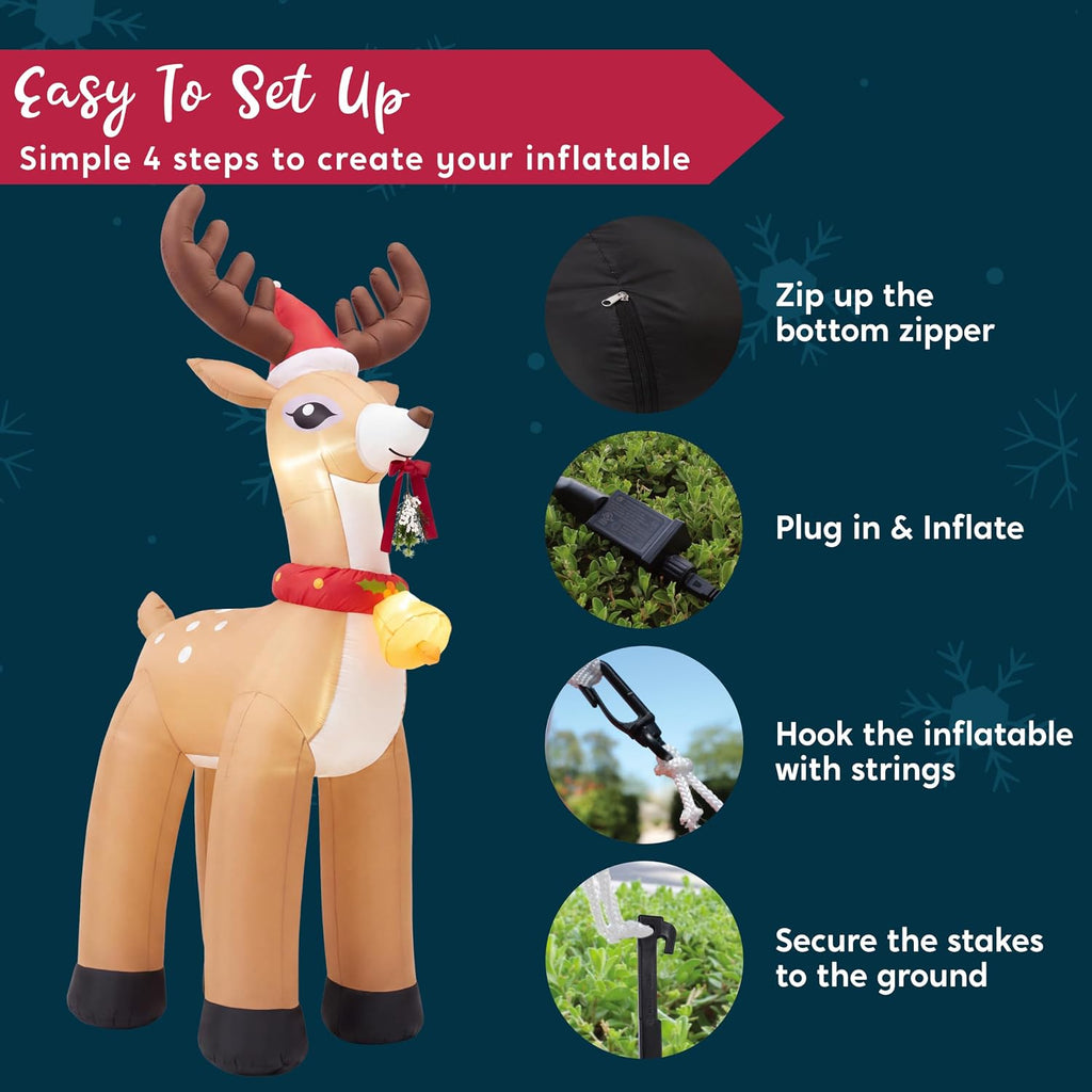10FT Giant Christmas Inflatable Reindeer Outdoor Decoration, Christmas Blow Up Yard Decoration with Santa Hat, Jingle