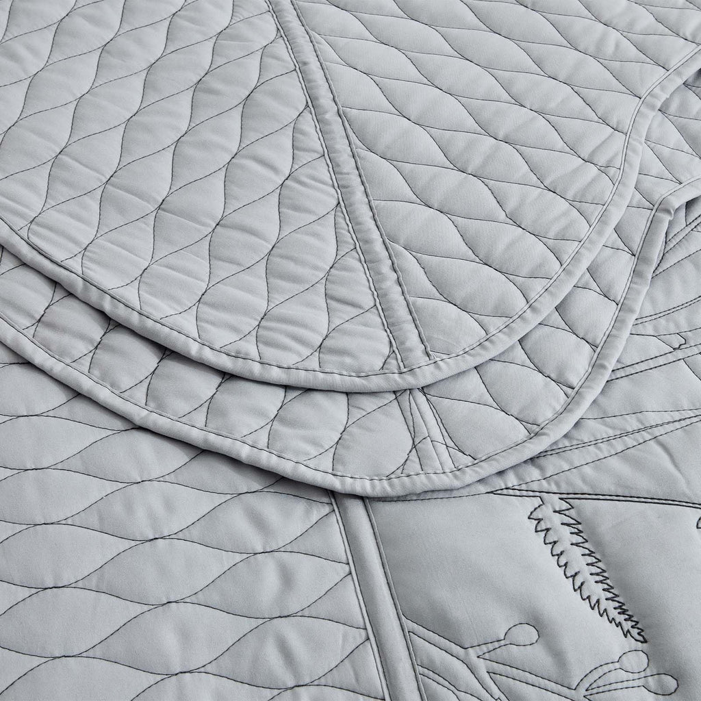 Bedspread oversized Queen 102x118, Beautiful Leaf Stitching, 5 PCGrey
