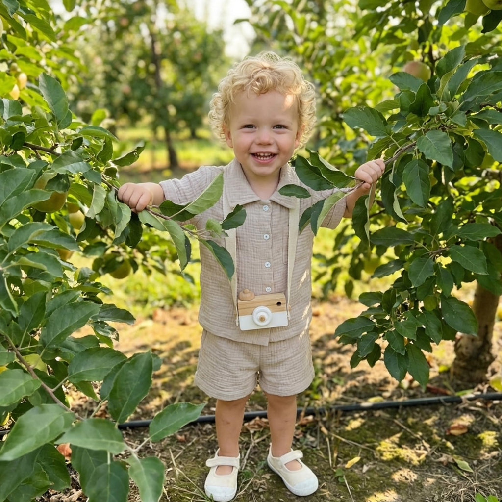Boys Clothes Set Toddler Infant Boys Button-down Shirt Tops + Cotton Gauze Shorts Summer Outfit 2PCS with Pockets