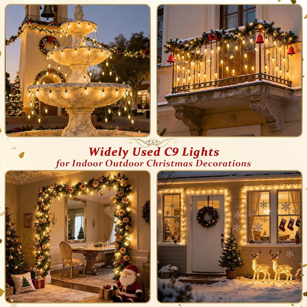 100 LED C9 Christmas Lights Outdoor: 66 FT 8 Modes Plug in Connectable C9 Warm White Christmas Lights for Tree Roof