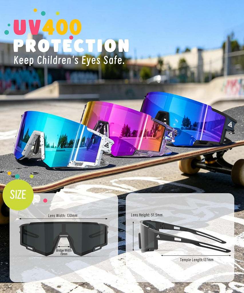 Polarized Kids-Sunglasses Sports Sunglasses-for-Kids: Boys Girls Sun Glasses with UV400 for Running Cycling Age 6-14