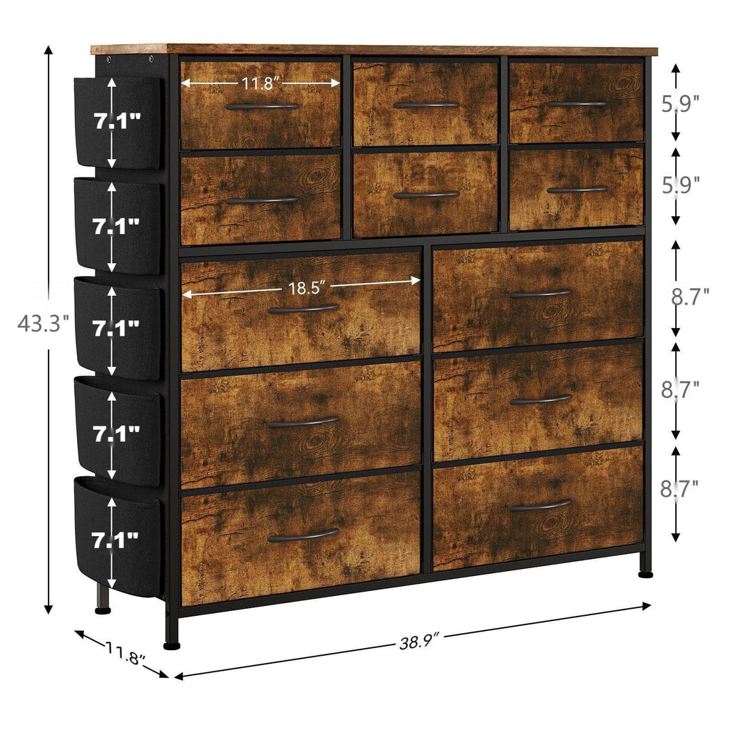 Dresser with 12 Drawer, Storage Organizer Unit with Fabric, Sturdy Metal Frame, Wood Tabletop, Easy Pull Handle...