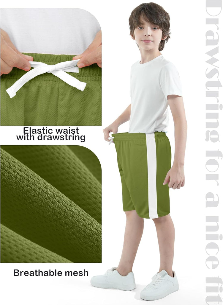 5 Pack Boys Shorts Kids Basketball Athletic Shorts Soccer Sports Mesh Quick Dry Active Gym Clothes with Drawstring