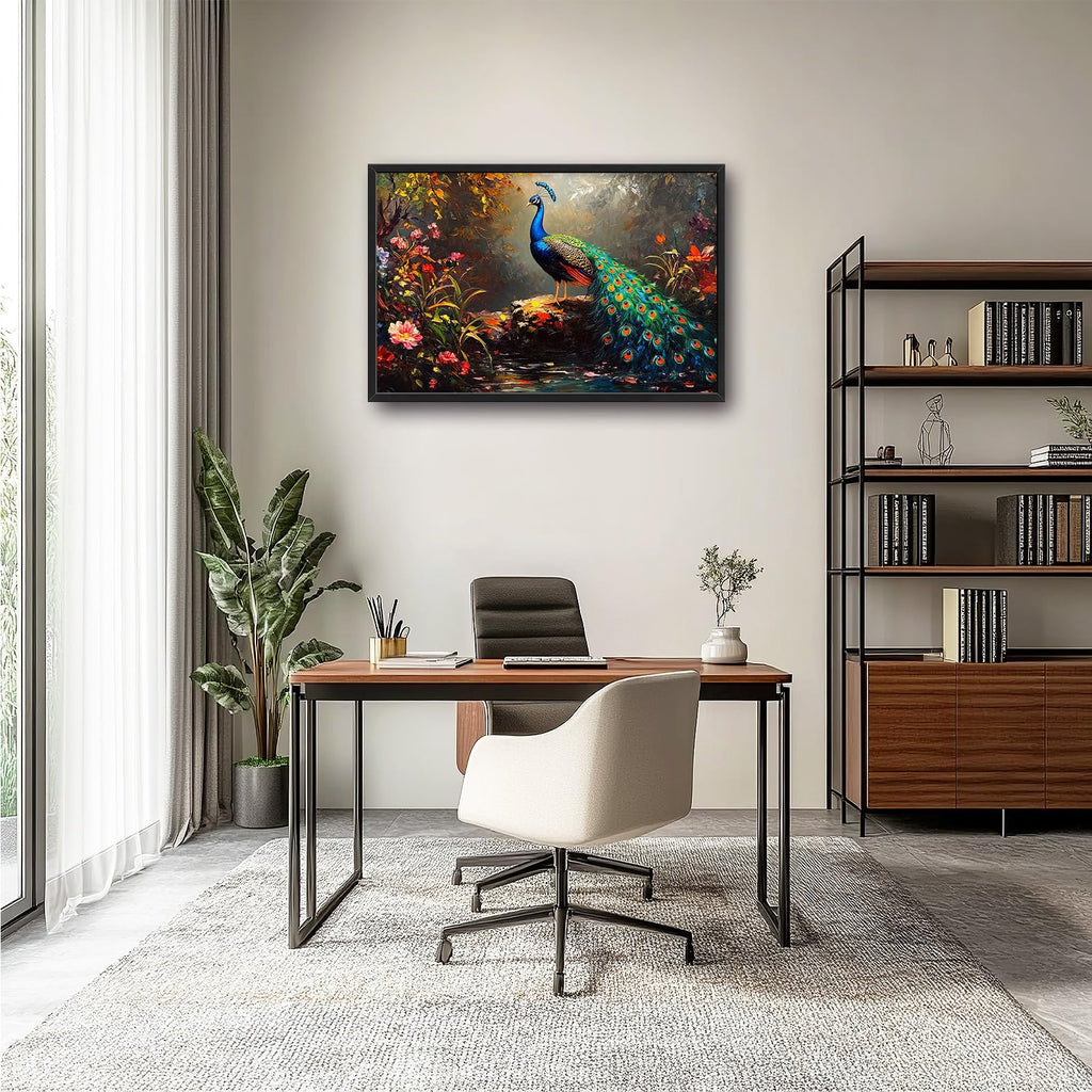 Large Blue Peacock Canvas Wall Art Decor 36''x24''