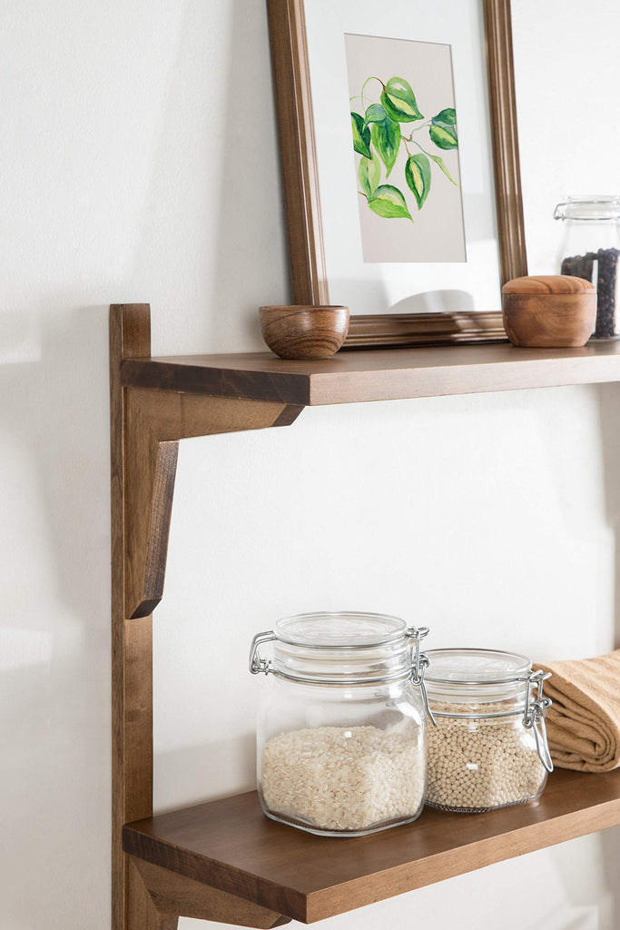 Meridien Farmhouse Wood Shelves, 24 x 8 x 24, Rustic Brown, Modern Two Tier Wall Shelf for Storage and Display