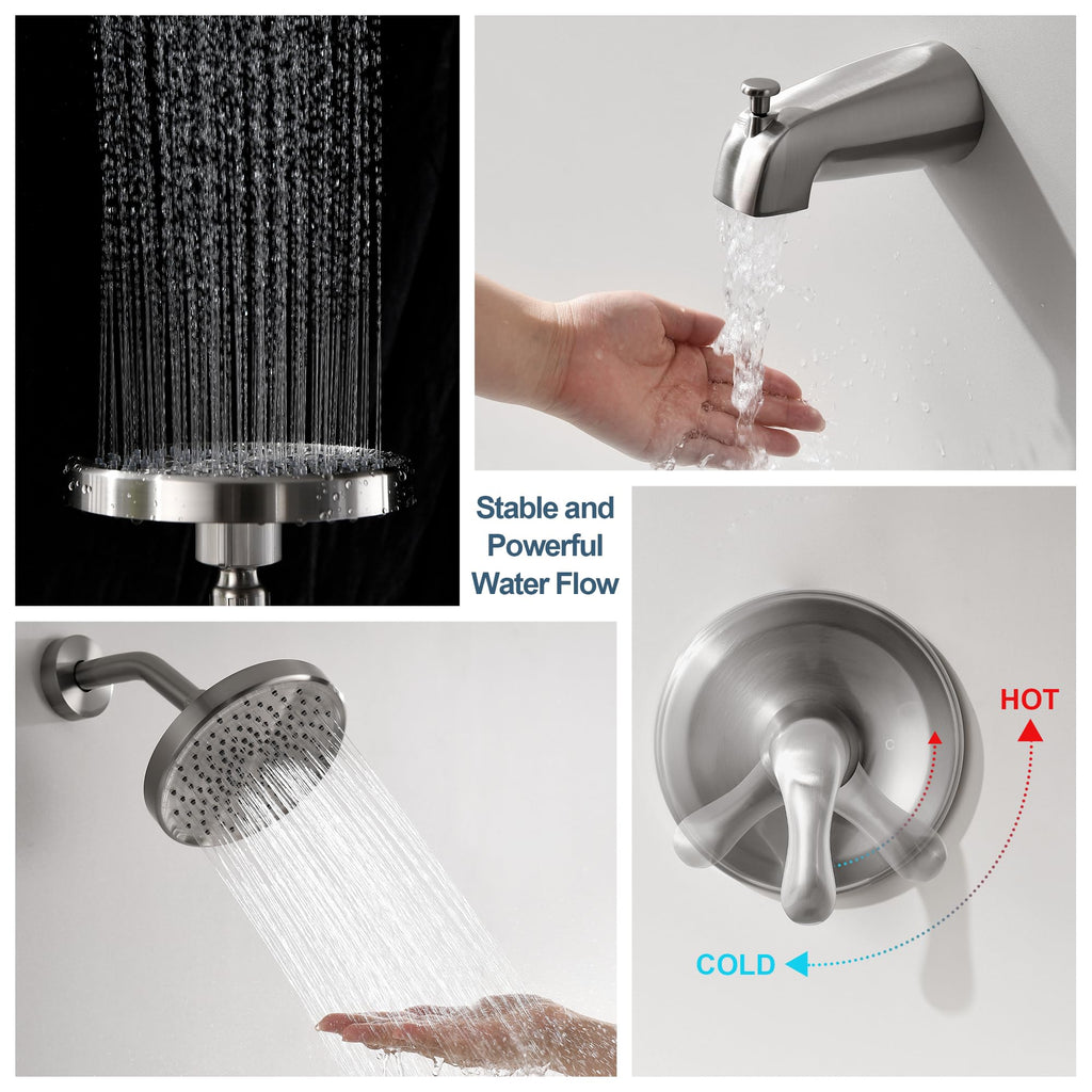 Tub Shower Faucet Set with Valve, Tub and Shower Faucet Set Complete Brushed Nickel, Single-Handle Tub and Shower