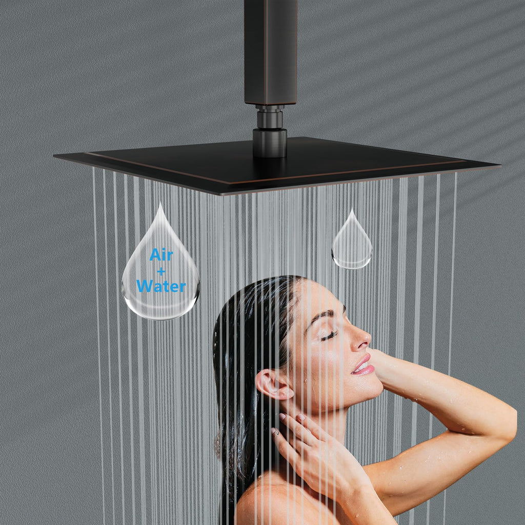 Rain Shower Heads High Pressure, Rainfall Showerhead Fixed Mount, 10 Inch Large Square High Flow Shower Head (Oil